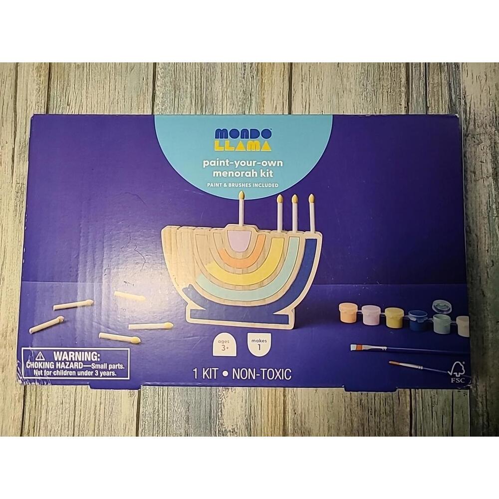 Mondo Llama Paint-Your-Own Menorah Kit - Paint and Brushes Included - Ages 3+